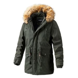 PARKA Parka Homme,Chaleureuse Parka Homme d'automne d'hiver Capuche amovible,Csual Parka Homme Longue à Capuche Fausse Fourrure-Vert