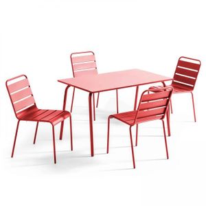 Ensemble table et chaise de jardin Ensemble table de jardin en métal et 4 chaises rouge