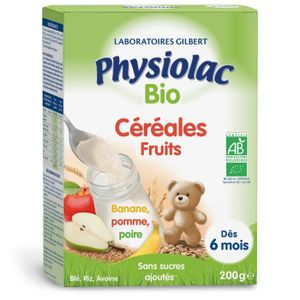 CÉRÉALES BÉBÉ Physiolac Bio Céréales Fruits +6m 200g