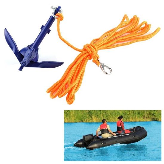 Kit Ancre Pliable En Aluminium Pour Kayak/petit Bateau - Avec Corde Jaune Et Sac De Rangement