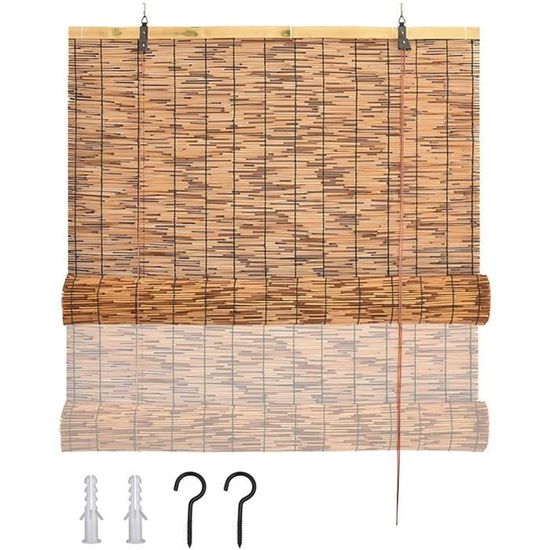 Store Enrouleur En Bambou Naturel - Blanc, Tissé Main, Personnalisable Largeur, Pour Intérieur/extérieur, Filtrage Lumière