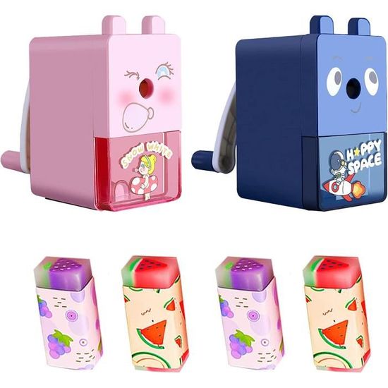 Taille-Crayons Manuel Avec Réservoir - Motif Panda - 2 Pièces (Rose Et Gris) - Lame Acier Inox - Pour Enfants
