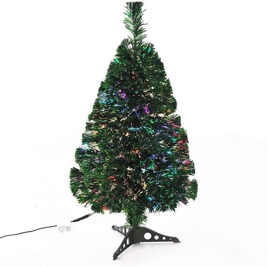 Sapin De Noël Artificiel Lumineux 90H Cm Fibre Optique LED Multicolore Support Pied 90 Branches Etoile Sommet Brillante Vert 98913593