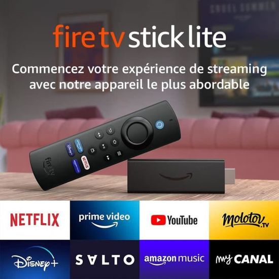 Fire TV Stick Lite avec télécommande vocale Alexa | Lite (sans boutons de contrôle de la TV) | Streaming HD