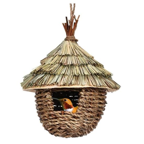 Nichoir En Bois Naturel Pour Oiseaux - H14.5 X L15.5 X P12 Cm, à Suspendre, Idéal Mésanges, Rouges-gorges