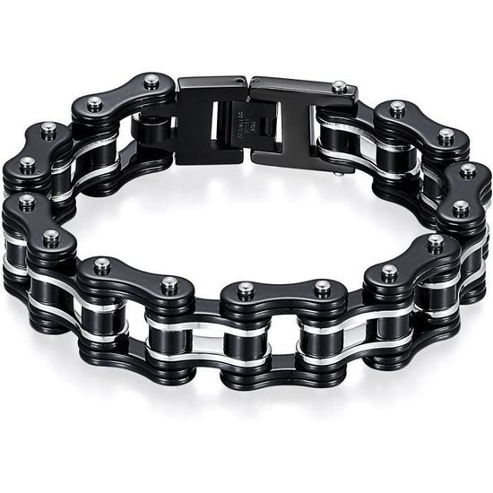 Bracelet Artisanal En Chaîne De Vélo Recyclée - Commerce équitable - Longueur 21-22 Cm - Argenté & Rouge