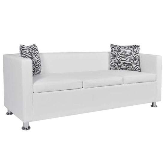 Superbe Luxueux :78760: Canapé droit fixe 3 places Moderne Sofa de salon Canapé de relaxation Cuir synthétique - Blanc