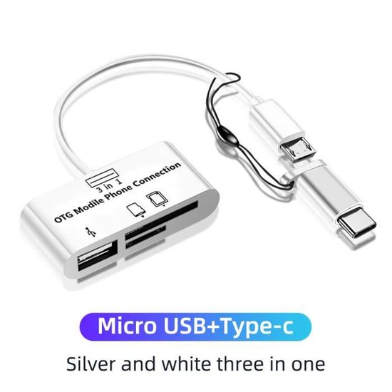 Câble téléphone,lecteur de cartes 3 en 1 USB Type C,Micro USB SD TF, adaptateur pour téléphone portable,accessoires - WHITE[B8327] - Cdiscount  Téléphonie