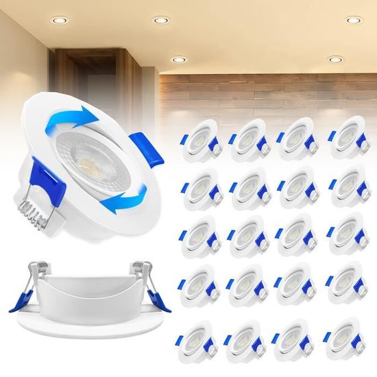 Lot De 20 Spots LED Encastrables Plats 9W - Blanc Froid 6000-6500K, IP21, Pour Plafond Salon, Chambre, Couloir