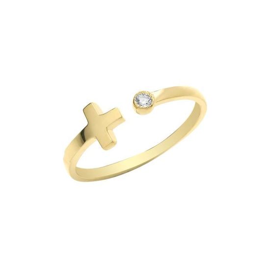 Pendentif Croix En Or 9 Carats (375/1000) Pour Femme - Or Jaune Avec Zirconium - 17x8mm - Neuf