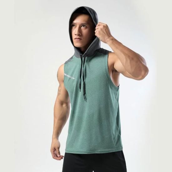Débardeur De Sport Homme à Capuche - Motif Tête De Mort - Coton Mélangé, Poche Kangourou - Pour Musculation, Fitness, Style Décontracté