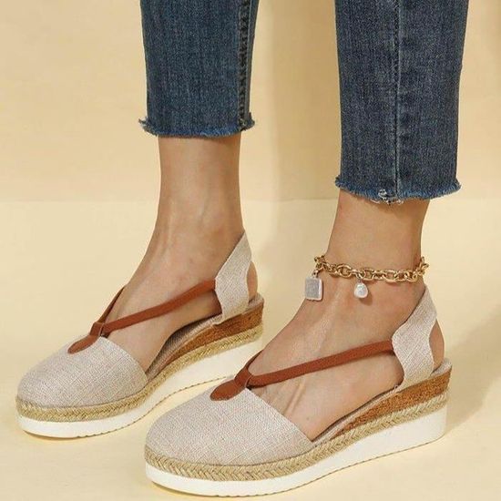 Sandales Compensées Creuses Pour Femme - Talon Ouvert Confortable - Chaussures Décontractées 2025 - Taille 41