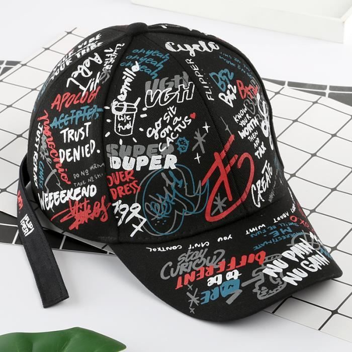 XY™ Casquette Mixte Hip Hop Text Graffiti Casquette Noir