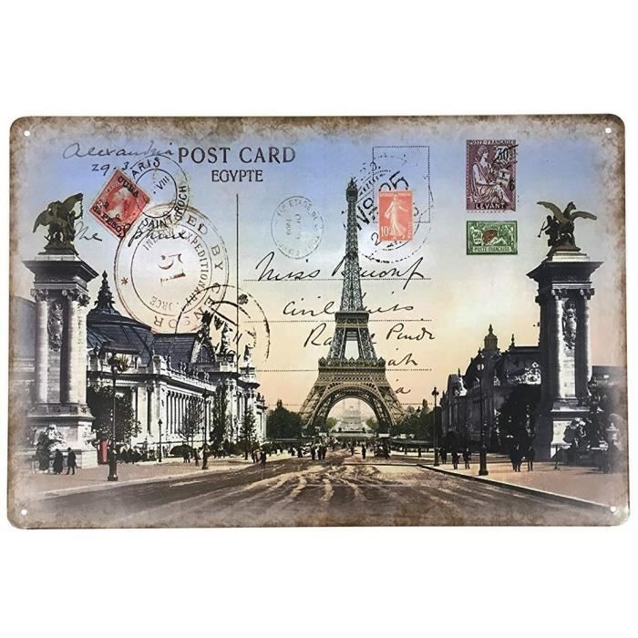 Cadre Tableau Plaque Murale métal Tour Eiffel - Champs Elysées - Paris - rétro Vintage - 30 x 20 cm