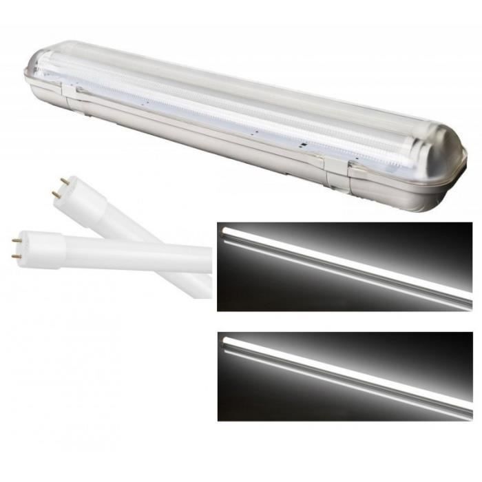 REGLETTE / SUPPORT ETANCHE LED 46W A DOUBLE TUBE LED T8 150CM - 4400 LUMENS - BLANC FROID