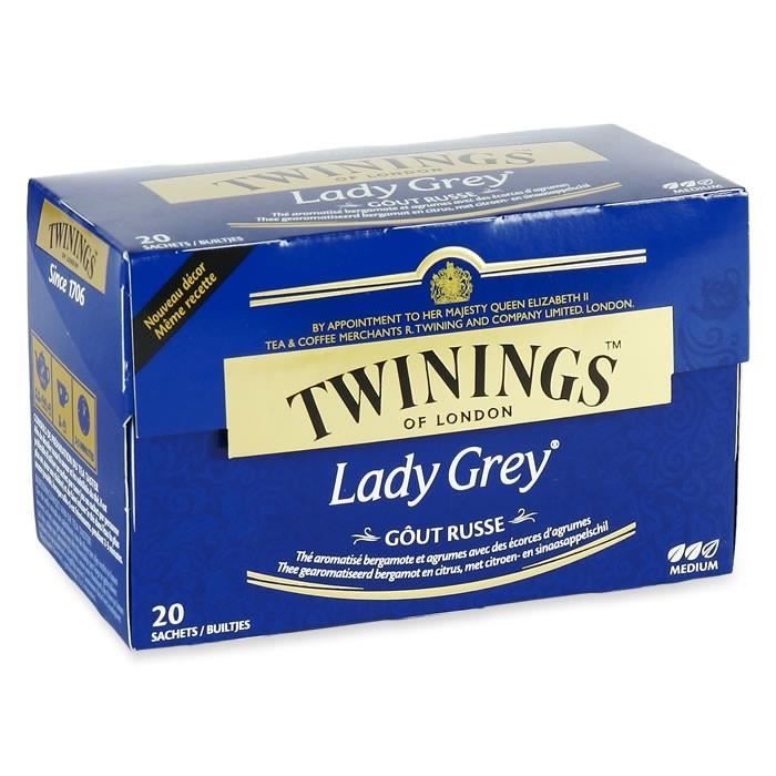 LOT DE 4 - TWININGS Lady Grey - Thé arômatisé bergamote et agrumes goût russe 20 Sachets