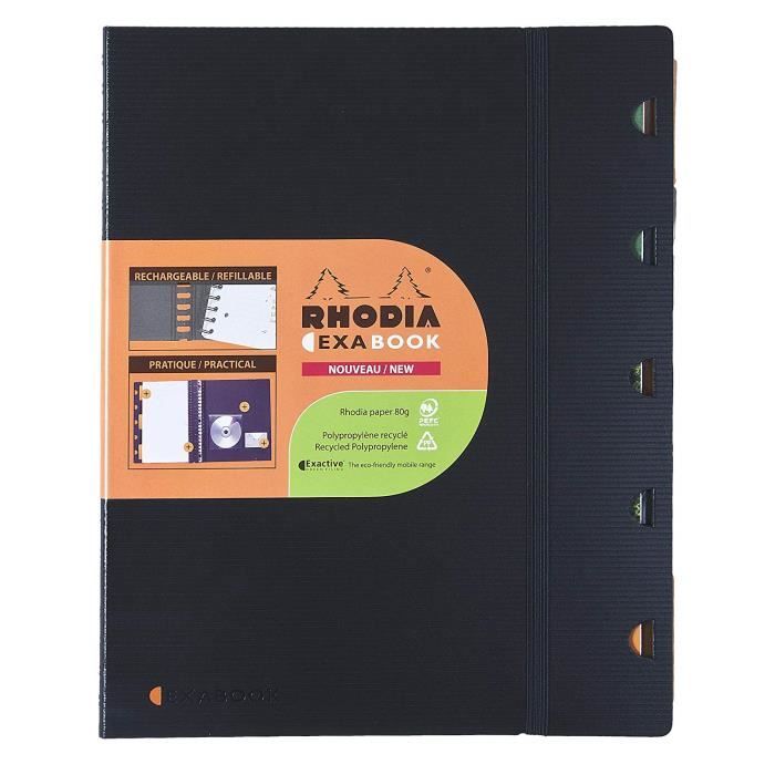 Rhodia 132572C - Un Exabook comprenant un cahier spirale 160 Pages perforées 16x21 cm petits carreaux avec cadre, 5 intercalaires