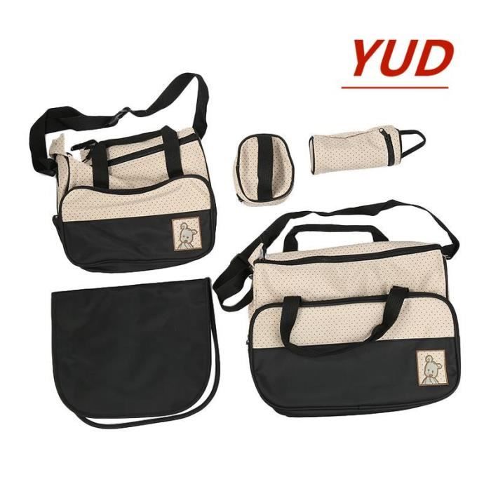 YUD 5 pcs Bébé Ensemble de sacs à langer de multifonction Diaper Messenger noir