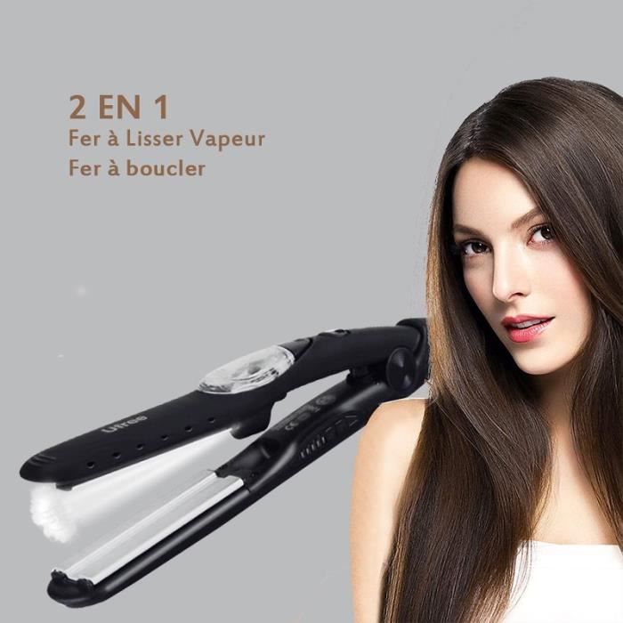 Lisseur Vapeur,2en1 Fer à Lisser Vapeur,Lisseur Cheveux/Boucleur Professionnel,5 Niveaux de Température pour le Soin des Cheveux