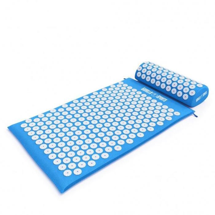 Tapis d'acupression avec coussin et sac de transport - tapis de fakir - tapis de massage - 68 x 42 x 2,5 cm - Couleur : bleu ciel
