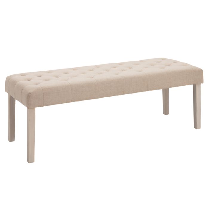 Banc banquette capitonnée style classique chic dim. 133L x 49l x 50H cm bois hévéa polyester beige 133x49x50cm Beige