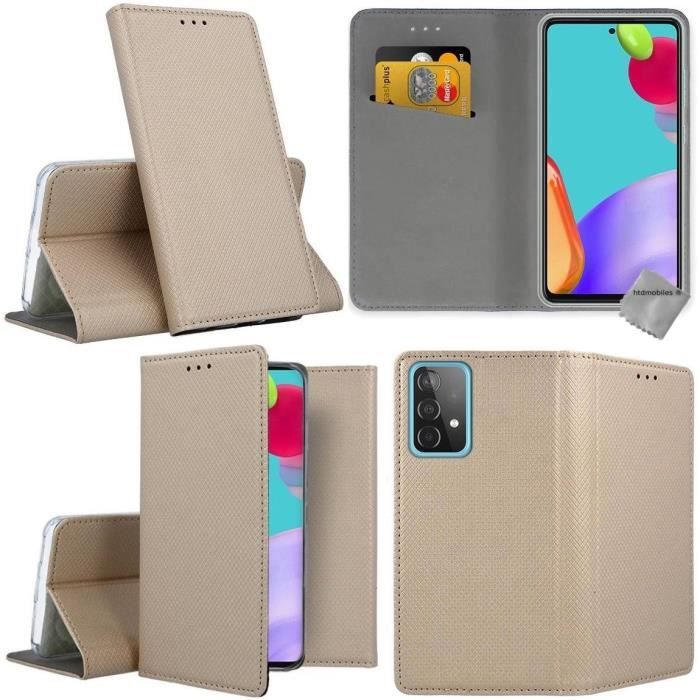 Housse etui portefeuille avec coque intérieure en silicone pour Samsung Galaxy A52 5G + verre trempe - OR MAGNET