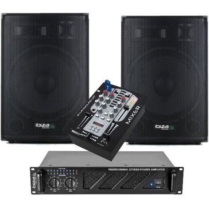 SONO 1400W AMPLI + ENCEINTES + TABLE DE MIXAGE USB BLUETOOTH + CÂBLE HP et CÂBLE PC pour soirée mariage anniversaire fête dj