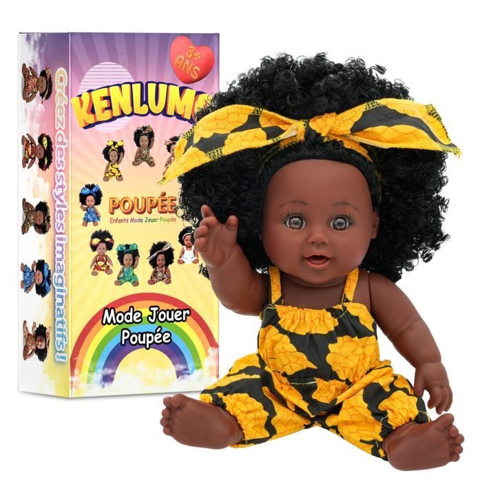 KENLUMO Poupée Afro-américaine réalistes 12 Pouces bébé poupées pour Enfants Jouets pour Enfants Vêtements jaunes