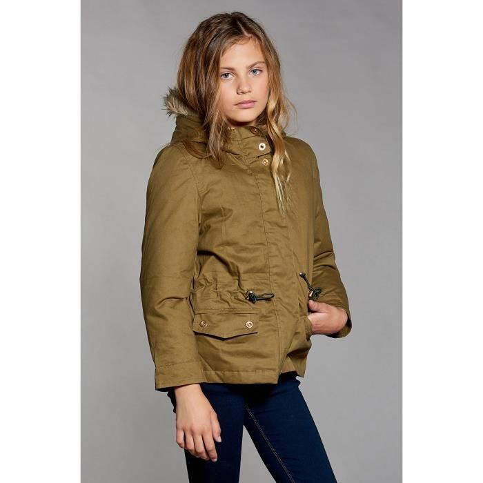 STRIPHTML(Parka à capuche fourrure synthétique Parka LINA - Couleur - Dark Kaki, Taille - 10)