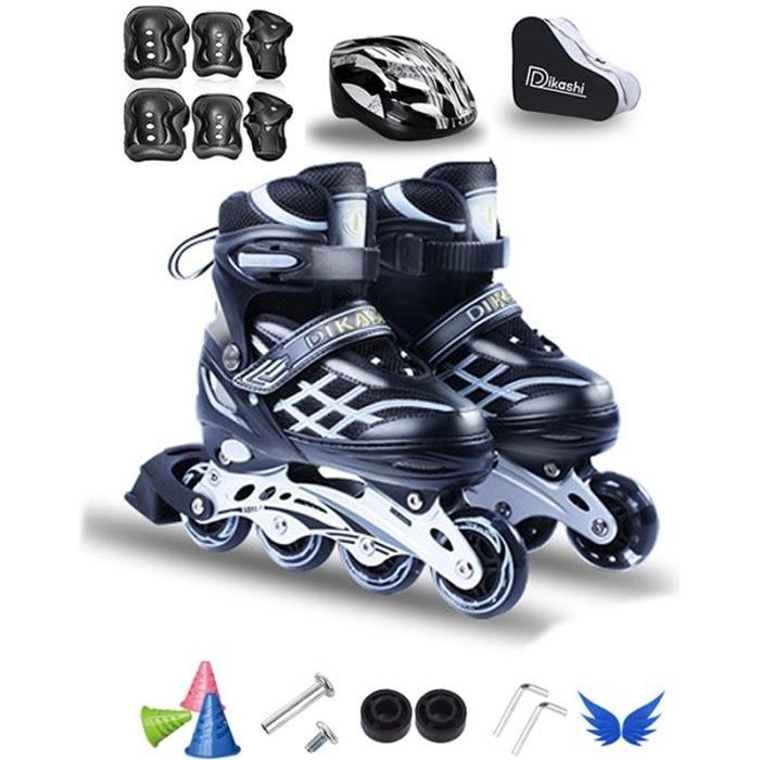 Roller In line débutant - Réglable du 33 au 37- casques et protecteurs - Adolescents enfants Sac cadeau