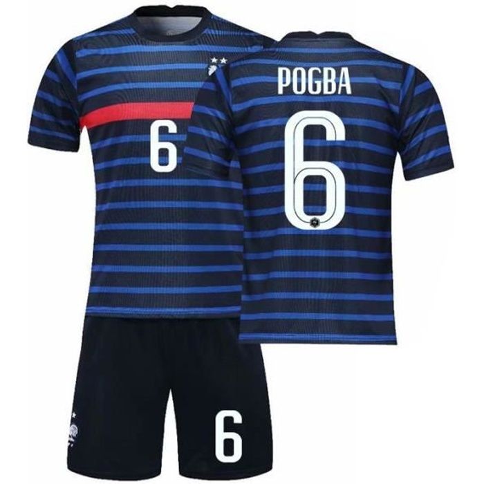 Maillot de Football France 2021 POGBA 6 Ensemble de L'équipe FFF Domicile Maillot de Formation Tenue Respirant Bleu Junior Enfant