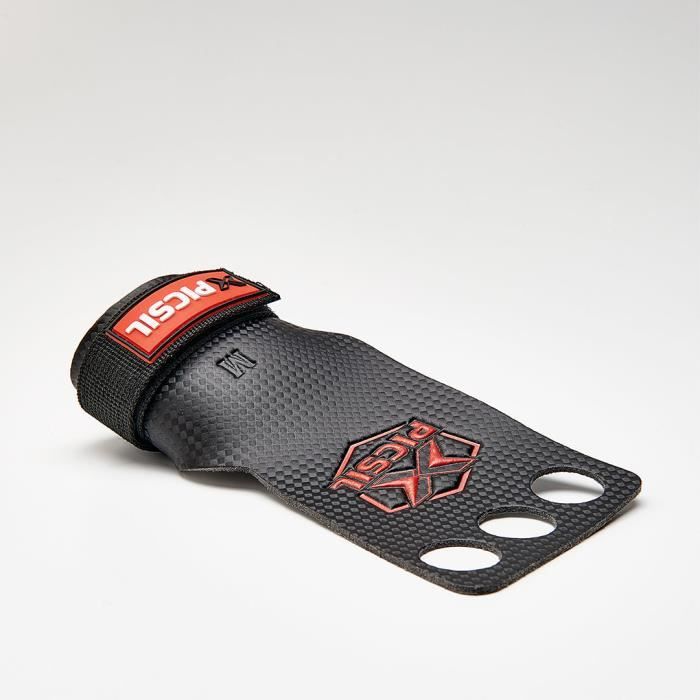 PICSIL RX Poignées pour l’haltérophilie, Manique Carbone à 3 Trous pour l’Entraînement Cross Training, Cross Fit, (Rouge, XL)