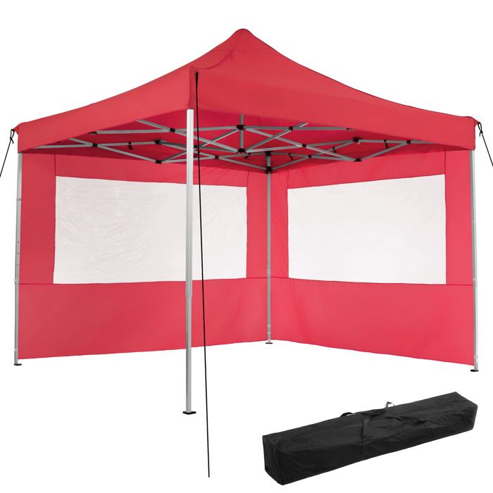 TECTAKE Tonnelle de Jardin Terrasse Pliante Autoportée Réglable 3 x 3 m Structure en Aluminium à 2 Parois Rouge + Sac de Transport