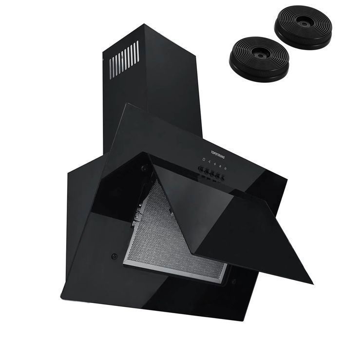 Topstrong Hotte decorative-Hotte Inclinée 60cm-350 m³/h-3 Vitesses-Evacuation&Recyclage-55dB-LED Eclairage-NOIR