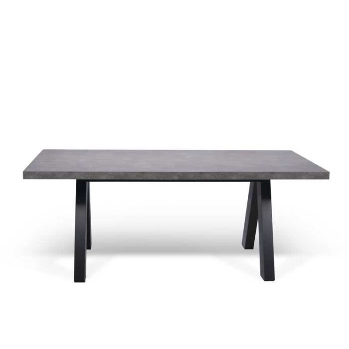 Table de repas rectangulaire Béton ciré/Noir - UBADIO - L 200 x l 100 x H 76