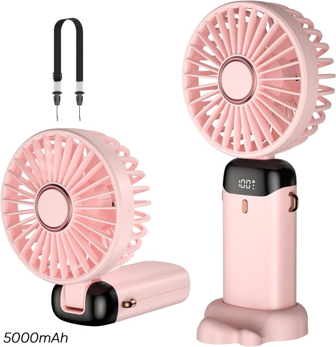 Ventilateur Portatif Rechargeable USB avec Batterie 5000mAh Ventilateur 5 Vitesses Avec Base Rose - Auden Cosma