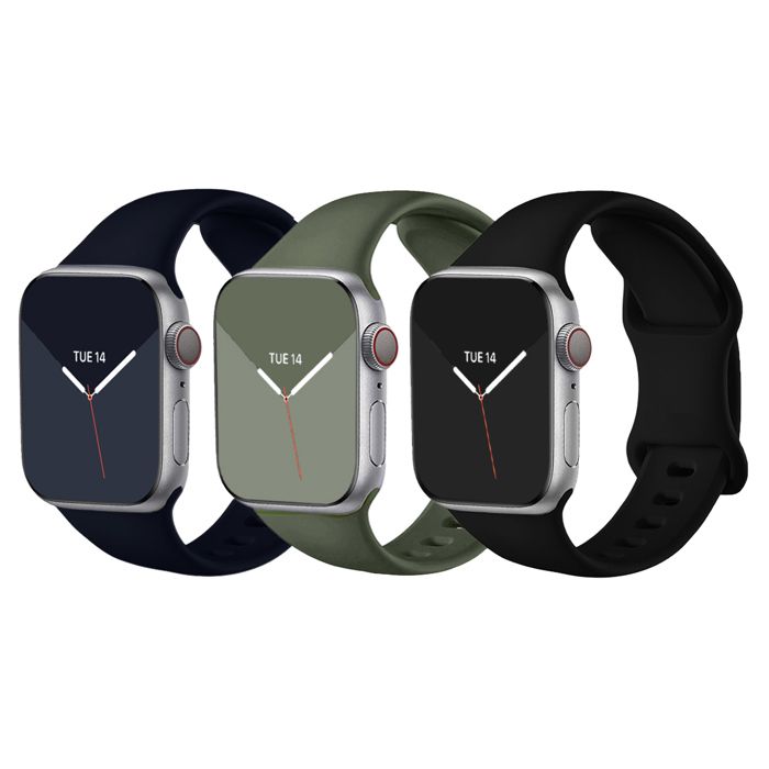 Lot de Bracelet Silicone Noir/Bleu Nuit/Kaki Souple pour Apple