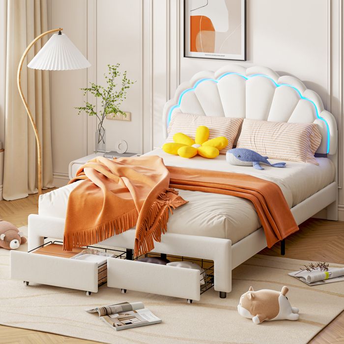 Lit Enfant 140 X 200 Cm, Cadre De Lit En Bois Avec Bordure Et Porte Blanc Sans Sommier