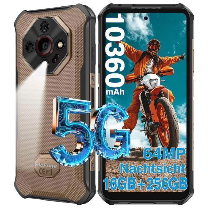 Ulefone Armor X16 Pro 5G Telephone Portable Incassable 16Go+256Go 6.56 120Hz 10360mAh Smartphone Incassable Dual SIM/64MP/NFC Or
