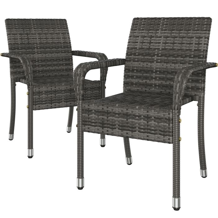 Yaheetech Lot de 2 Fauteuils de Jardin en Rotin Synthétique Chaises Empilables avec Accoudoirs et Cadre en Métal Gris Yaheetech Lot de 2 Fauteuils de Jardin en Rotin Synthétique Chaises Empilables avec Accoudoirs et Cadre en Métal Gris