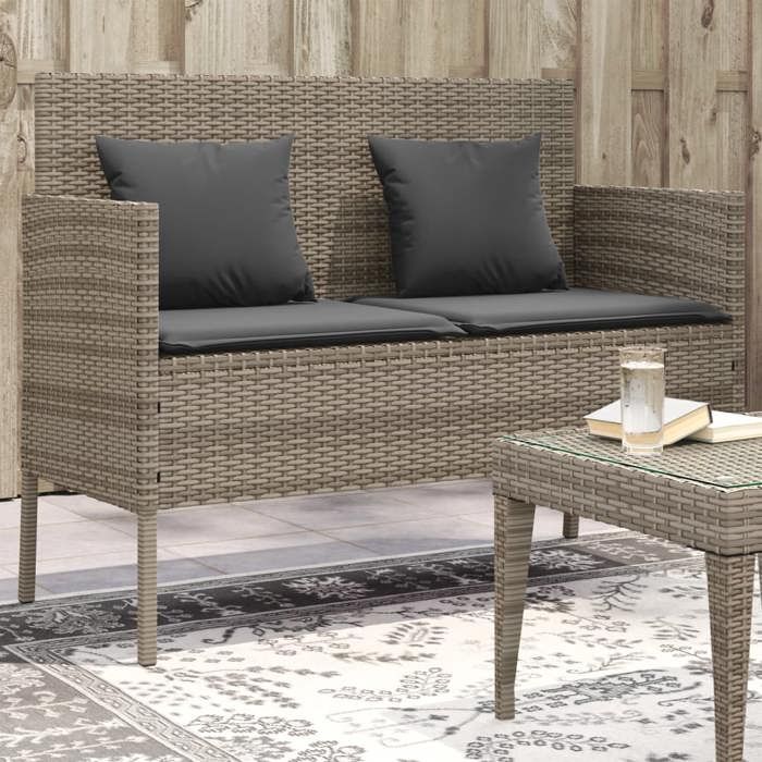 vidaXL Banc de Jardin avec Coussins Siège de Patio Chaise de Terrasse Meuble de Parc Arrière-cour Balcon Extérieur Gris 365773