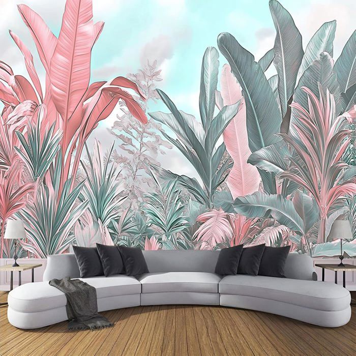 Papier Peint Panoramique Feuilles Roses 350x256 cm (L x H) Décoration ...