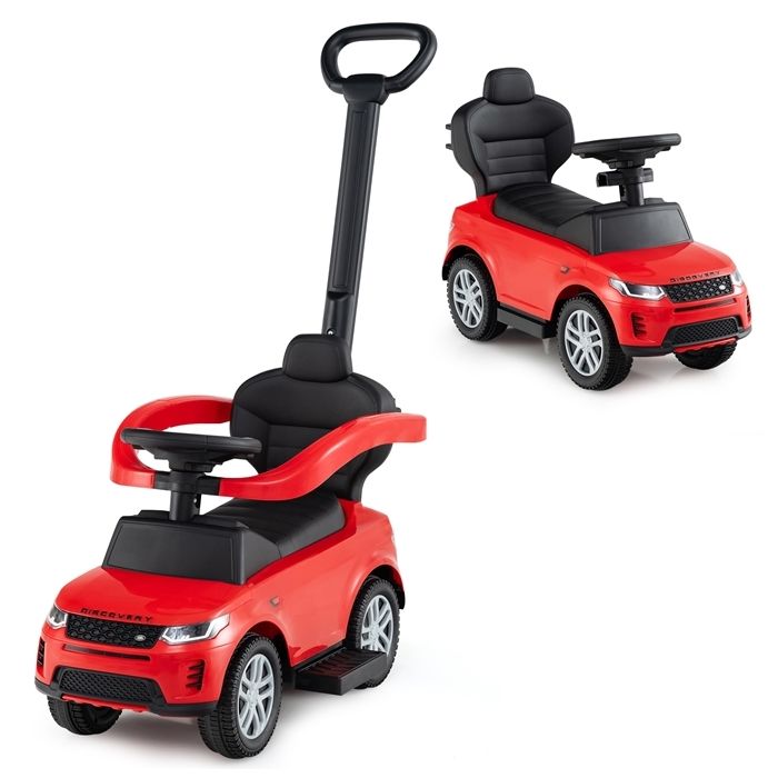 COSTWAY – Voiture à Pousser 3 En 1 Pour Enfant 2-6 Ans, Poignée Amovible, Garde-corps, Klaxon, Charge 23 Kg, Bleu