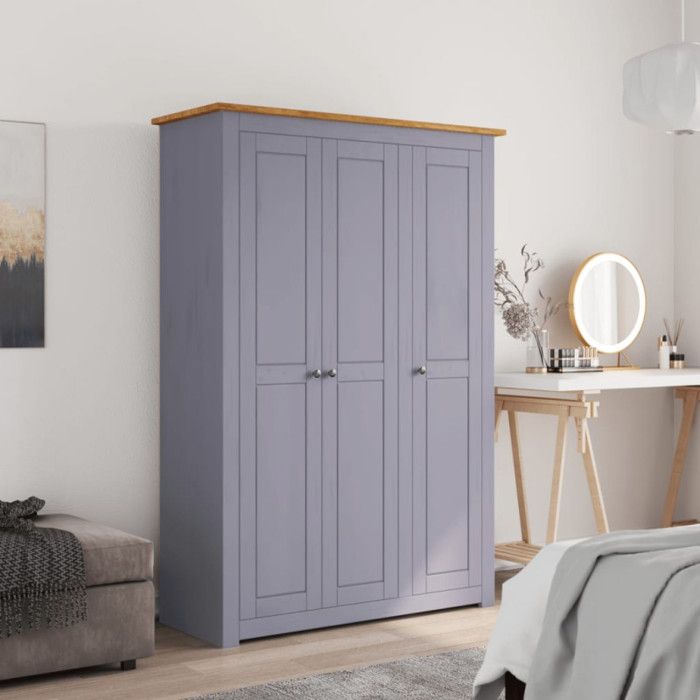 Garde robe 3 portes Gris 118x50x171 5 cm Pin Assortiment Panama
