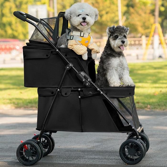 Meilleurs prix pour XXL Double-layer Pet Poussette-MENGDA-Poussette grand chien-Foldable-Pour Animaux âgés et jeunes-67×50×95cm-Noir