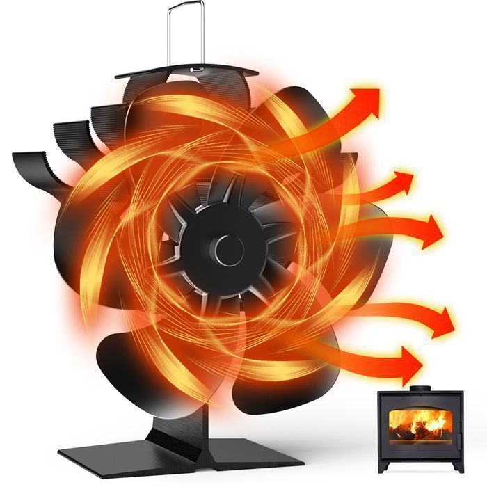 Ventilateur de Cheminée Vertical - Azmsary - 6 Feuilles– Ventilateur poêle à bois convection naturelle - avec 2 aimants - Azmsary