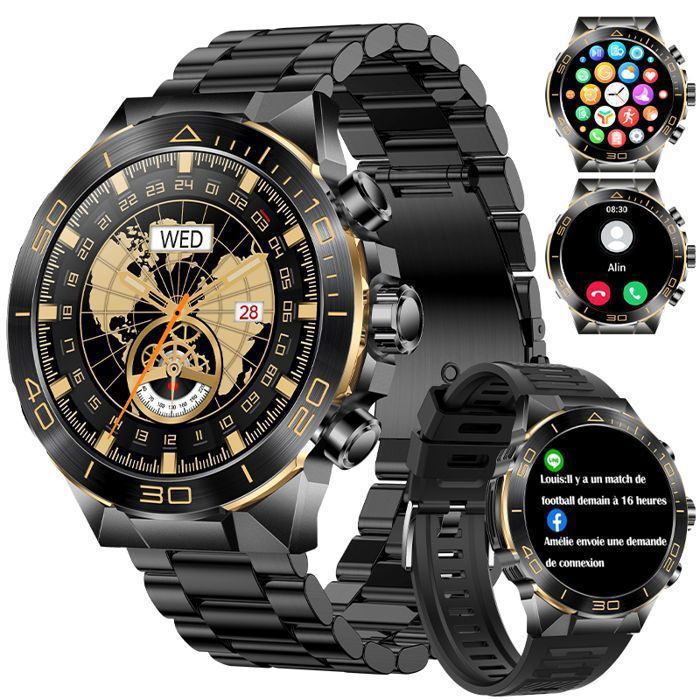 Montre connectée homme - WENZYLIQUOX - 143 AMOLED - 400mAh - 100+ modes sportifs - 2 bracelets