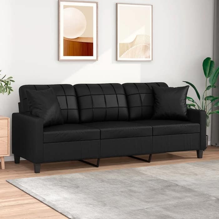 Noir Canapé Droit - KEETHE - Trois places - avec oreillers décoratifs - noir 180cm similicuir LL1531