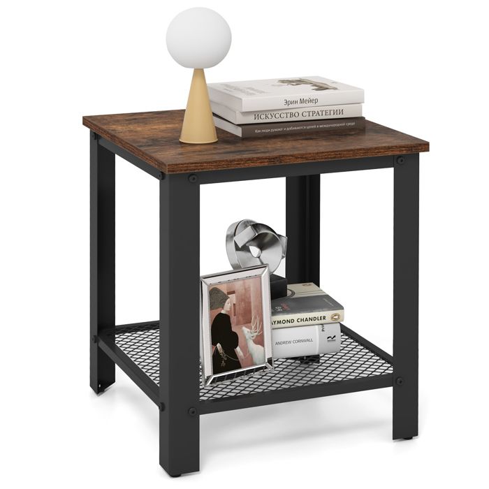 GIANTEX Table dAppoint à 2 Niveaux 40 x 40 x 45 cm Style Industriel Etagère en Maille Cadre en Métal pour Salon Chambre GIANTEX Table dAppoint à 2 Niveaux 40 x 40 x 45 cm Style Industriel Etagère en Maille Cadre en Métal pour Salon Chambre