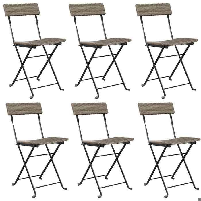 Chaises de bistrot pliantes - lot de 6 - Gris Résine tressée acier C2382